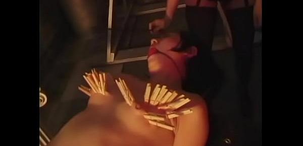  BDSM bitch drips hot wax on petite bondaged asian with red ball in mouth